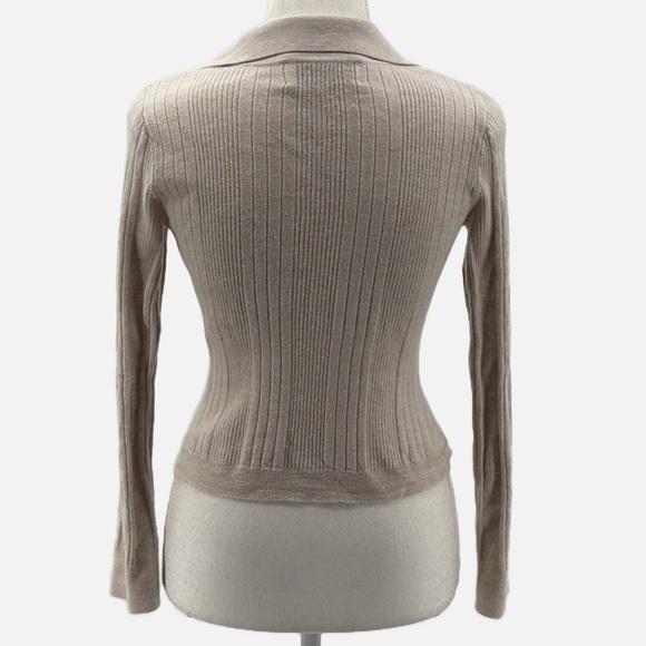 Equipment Femme Merino Wool Ribbed Cropped Polo Sweater - Size XS measured - Picture 3 of 6